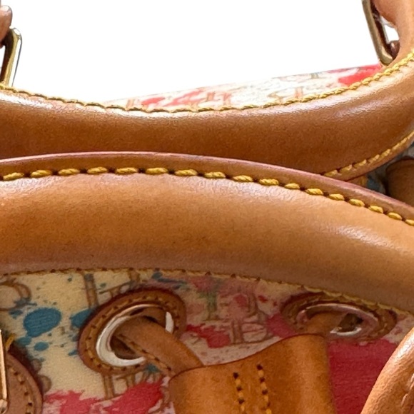 Dooney & Bourke splatter coated cotton vachetta leather trim,  Bucket Bag - Picture 7 of 13